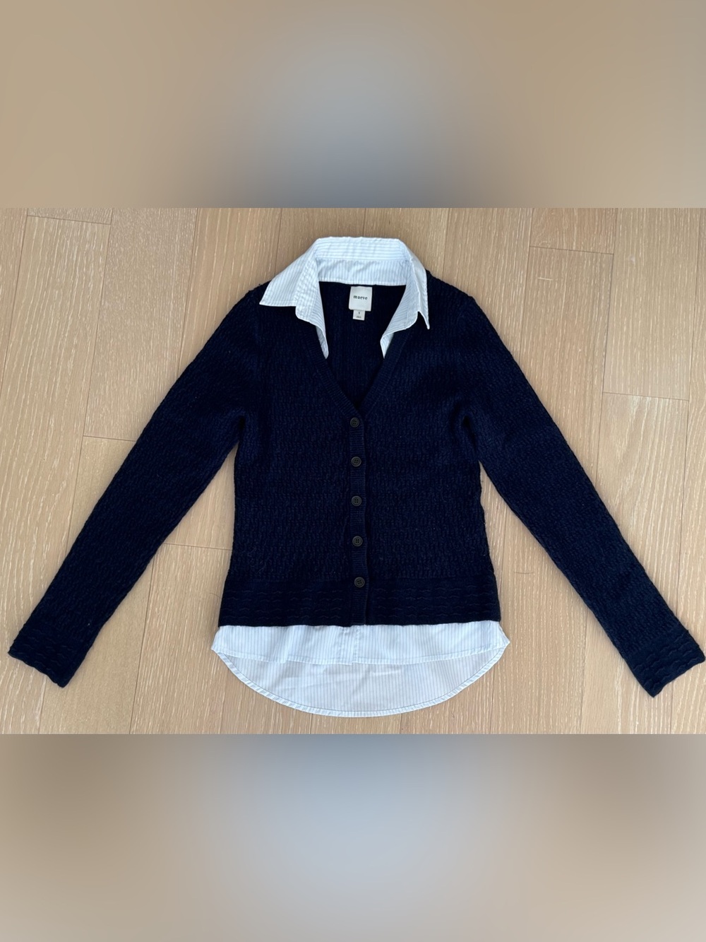 Maeve Anthropologie Layered Twofer Cable-Knit Cardigan Sweater Navy Size S